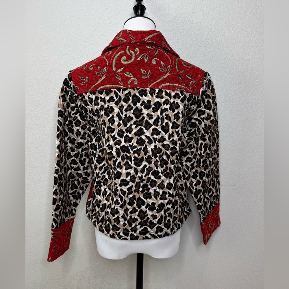 Leopard‎ Print Tapestry Patchwork Blazer Size Med… - image 3